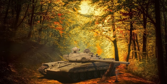 T-72B + fond-ecran-widescreen-arbres-foret-1