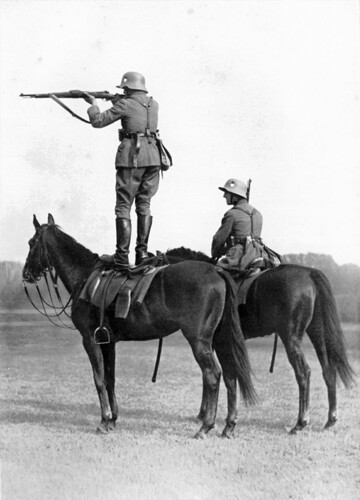 German cavalry firing from the standing saddle position, 1935.