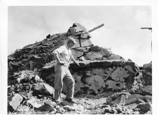 Japanese dummy tank carved into the soft volcanic rock in Iwo Jima