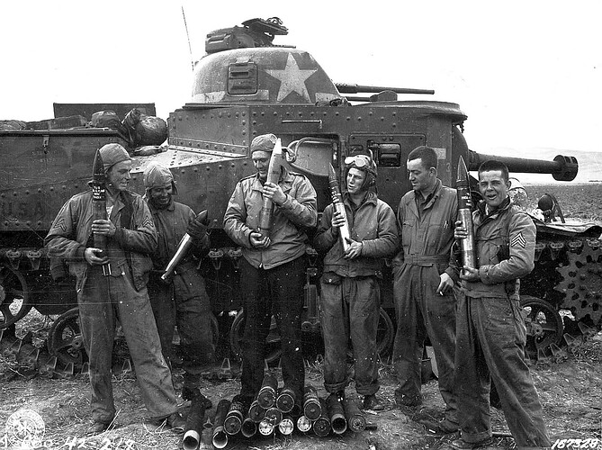 M3 Medium Tank Crew of 1st Armored Division Displays 75mm Ammunition