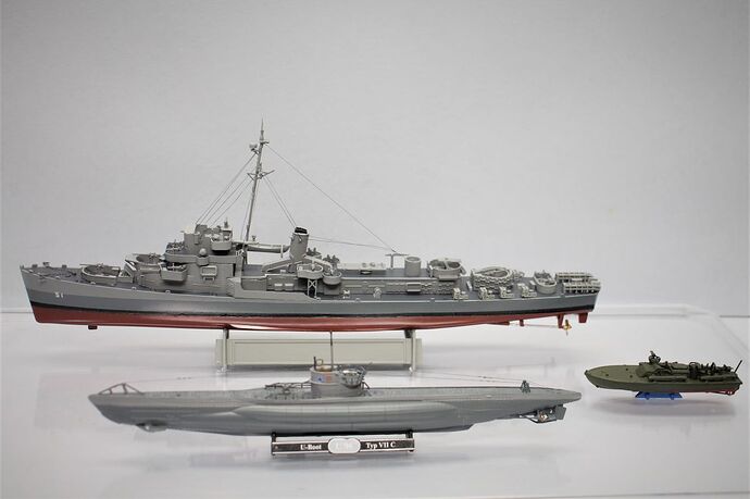 USS Buckley Trumpeter 1-350 with Type VIIC U Boat and PT-109