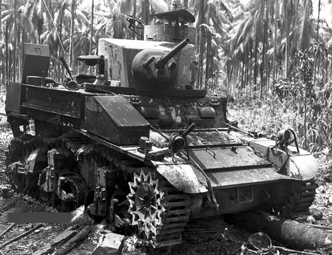 C Squadron, 2-6th Australian Armoured Regiment burnt out in New Guinea - December 1942