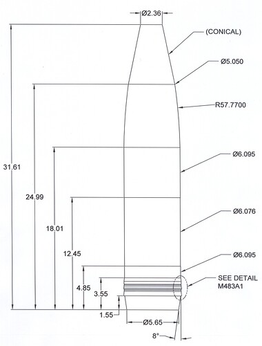 M483A1 155mm dimensions