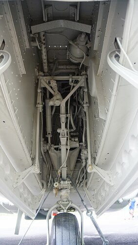 ROKAF_A-37B(96-433)_nose_landing_gear_bay_front_low-angle_view_at_Jeju_Aerospace_Museum_June_6,_2014