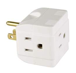 Hyper Tough 3-Outlet Grounded White Cube Adapter, 15 Amps