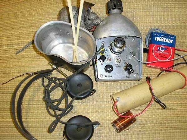 A canteen radio made by POW Brian Hitchison from a WW2 prison camp.